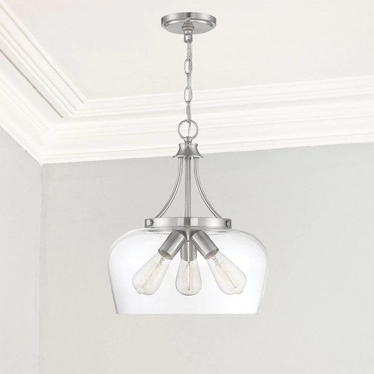 Owl House Three Light Pendant Octave Satin Nickel - Exact Size