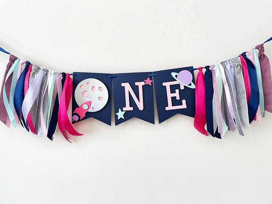 Girl Space One High Chair Banner Pink First Trip Around The Sun Birthday Decorations