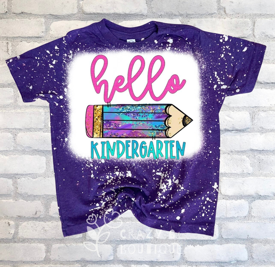 Hello Back To School Pencil Shirt | Tee Purple Bleached Kids Colorful