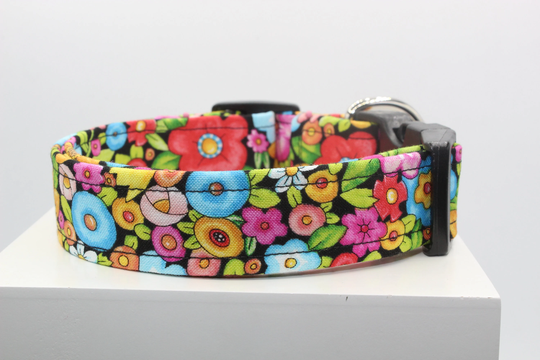 Flowers Symphony Dog Collar, Handmade Fabric Print Dog Lovers, Dogs
