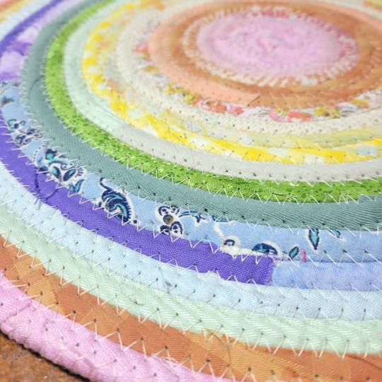 R2S Round Table Mat, Pastel Multicolors Handmade Coiled Rope 14" Diameter