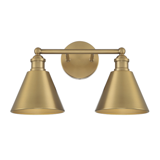 Meridian 2-Light Bathroom Vanity Light in Natural Brass