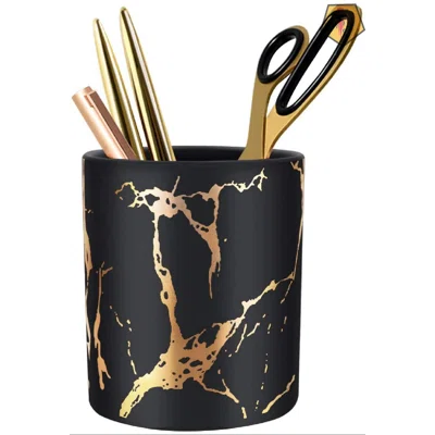 Pen Holder, Stand For Desk Marble Pattern Pencil Cup For Girls Kids Durable Ceramic Desk Organizer Makeup Brush Holder For Office, Classroom, Home