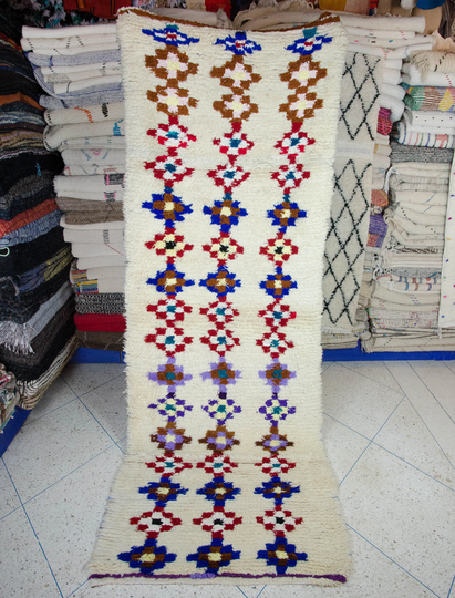 Colorful Runner Rug 3x9 - Boucherouite Wool Vintage Corridor Berber Carpet Handknotted Diamonds Thick Abb21078