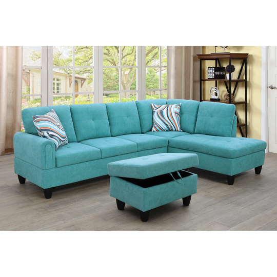 Emerald 3-Pieces Sectional Sofa Set,Green,Flannelette(09703)