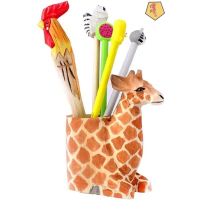 Wooden Desktop Pen Pencil Holder Stand, Creative Handmade Wood Carving Cartoon Animals Pen And Pencil Organizer Cup Office Supplies