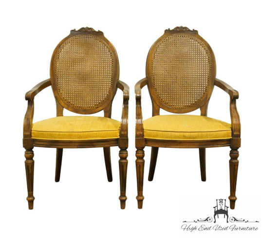 Set Of 2 Century Furniture Italian Neoclassical Tuscan Style Cane Back Dining Arm Chairs