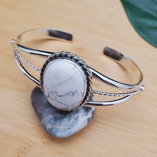 925Forher Dainty White Buffalo Turquoise Bracelet Cuff | Sterling Silver Blue