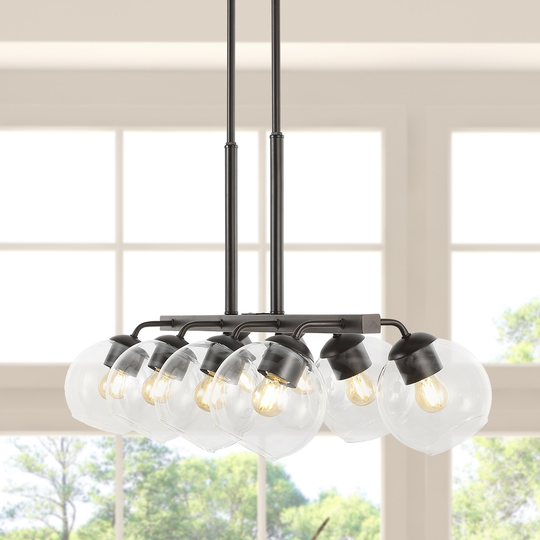 Jaxon 33.5" 8-Light Farmhouse Bohemian Iron/Glass Linear LED Pendant, Oil Rubbed Bronze/Clear by JONATHAN Y - 8 Light