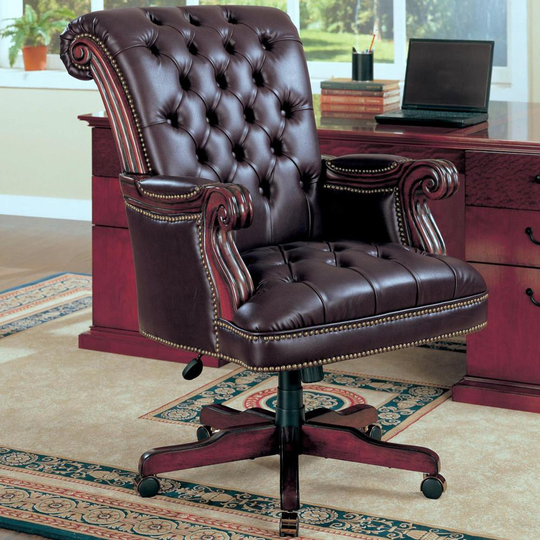 Plush Rolled Back Design Traditional Button Tufted Executive Office Chair with Nailhead Trim