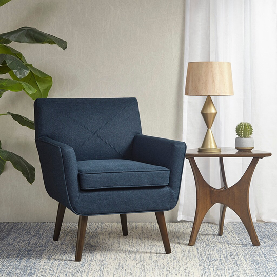 Finley Accent Chair Classic Armchair with Cushioned Seat and Back in Blue, 28"W x 29"D x 32.5"H