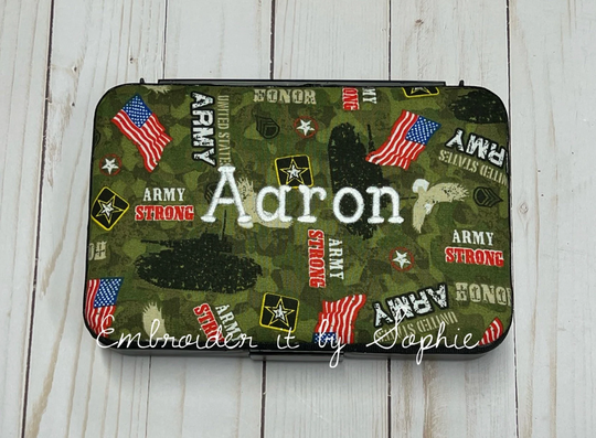 Personalized Kids School Pencil Box Case/Art Supplies Sticker Box/Crayon Storage Container/Military Army Camouflage