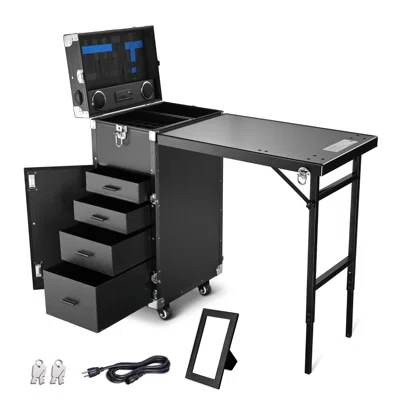 BYOOTIQUE Rolling Aluminum Makeup Train Case Table Trolley For Left-Hander