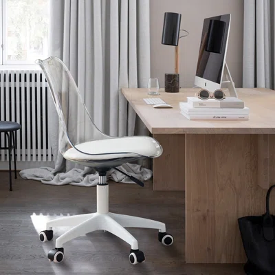 Modern Clear Desk Chair, Rolling Office Chair With Cushion, Swivel Vanity Chairs, Plastic Height Adjustable Chairs With Wheels Modern Ghost Chair