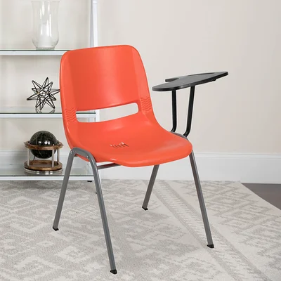 Orange Ergonomic Shell Chair With Left Handed Flip-Up Tablet Arm