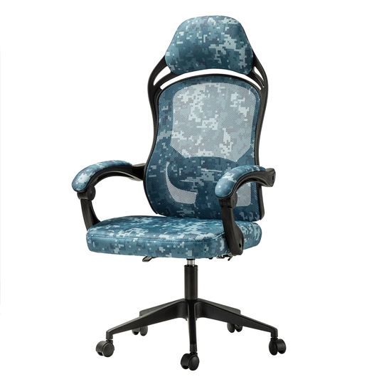 Blue Camouflage Gaming Chair, with Adjustable Height and Swivel, Ergonomics Mesh Chair, with Armrests are Padded