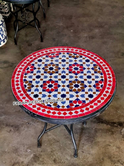 Moroccan Mosaic Table, Multicolors Coffee Handcrafted Round Table, Outdoor Wrought Iron Home Decor