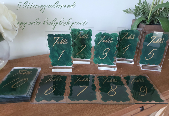 Acrylic Table Number Or Name Cards/Signs -Handwritten Clear Painted Stand Option Ships in 1 To 3 Days Plastic Plexiglass