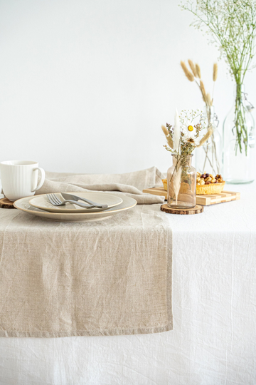 Natural Table Runner. Linen Long Rustic Custom Holiday Modern Dining Runner