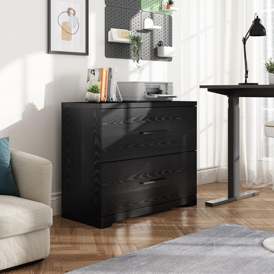 2 Detachable Drawers Wooden Horizontal File Cabinet with Anti-Tilt Mechanism Easy Cleaning for Home Office Storage
