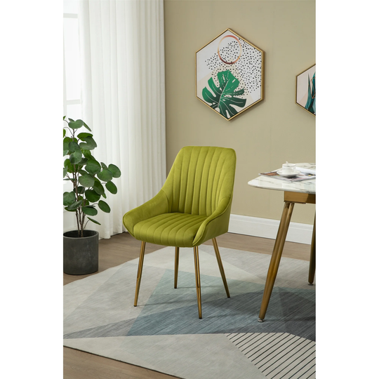 Mid-century Modern Dining Chairs Velvet Fabric Padded Seat Ergonomic Chair with Backrest & Cozy Armrest Chair Metal Foot