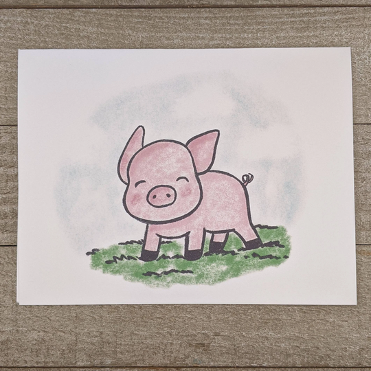 Little Pig in The Wind, Colored Pencil & Pastel, Original Digital Art. Thinking Of You, Cute Pig, Ldr, For A Friend, Aunt, Mother, Sister