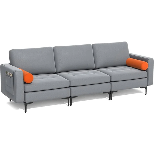3-Seat Sofa Sectional with Side Storage Pocket and Metal Leg - 97" x 31" x 31.5" (L x W x H)