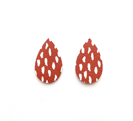 New Fall Rust Color Abstract Brush Strokes Print Leather Tiny Teardrop Shapes, Die Cut Pre Diy Earring Blanks, Earrings
