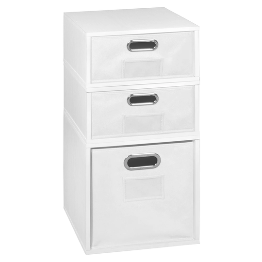 Noble Connect Storage Set- 1 Full Cube/2 Half Cubes with Foldable Storage Bins- White Wood Grain/White