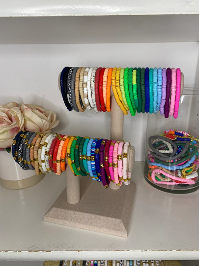Color Bar Bracelets With Gold Discs, Colorful Bracelets Gold Accents, Rainbow Bracelets
