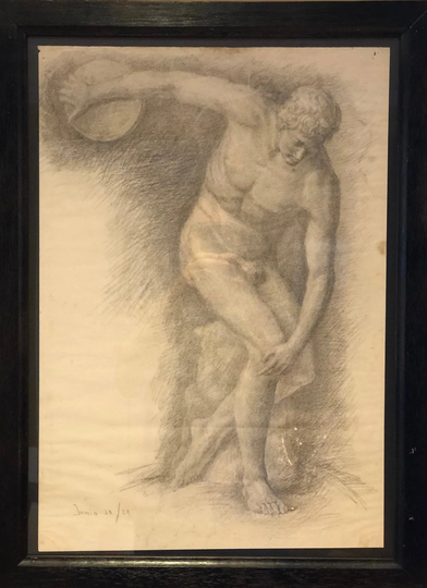 Vintage Pencil Drawing Sketch By Francisco Antonio Cano, Discobulo