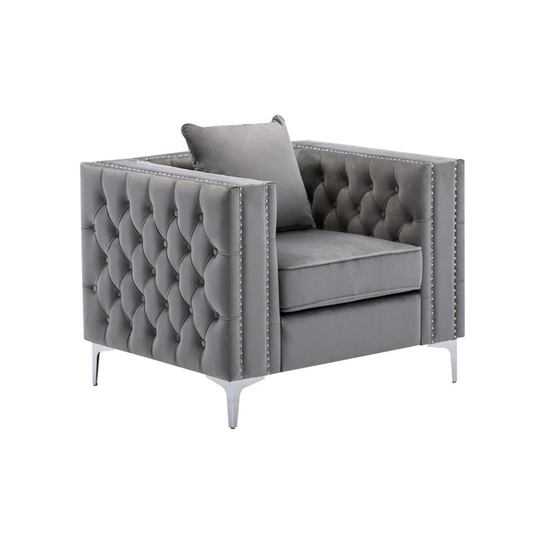 Velvet Chair with Button Tufted in Gray