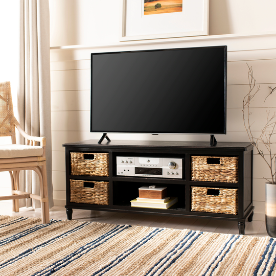 SAFAVIEH Rooney Distressed Black 4-Drawer Storage 20" Entertainment Console - 47.2" x 15.7" x 20.1"
