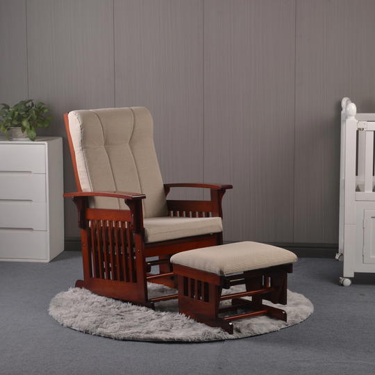 Straight-forward Rustic Style Rocking Chair with Ottoman for Nursing