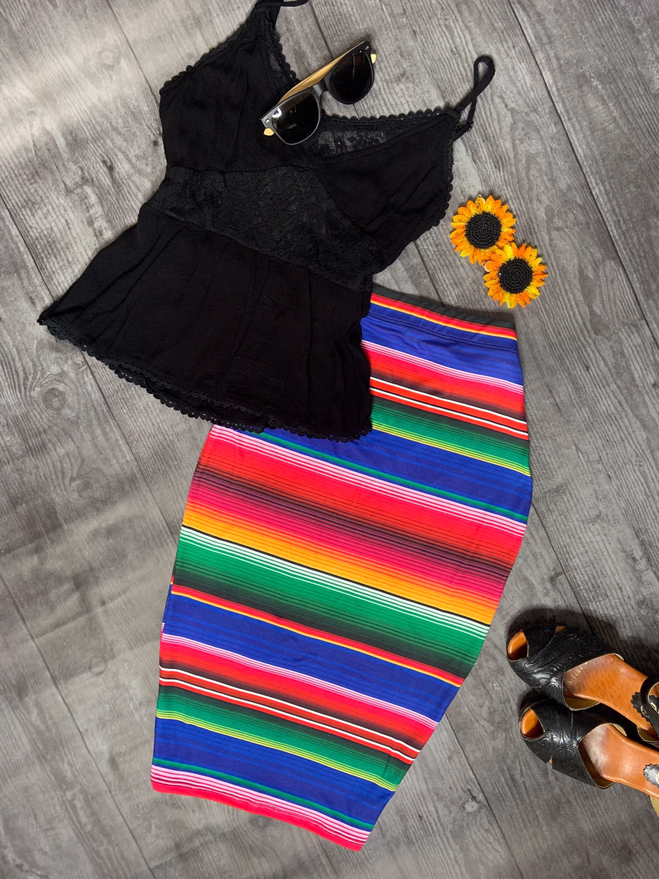 Sarape Or Maya Floral Stretch Elastic High Waisted Pencil Skirt By Paulina