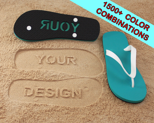 Design Your Own Multi-Color Sand Imprint Flip Flops - Choose Separate Colors For The Strap, Top Sole & Bottom