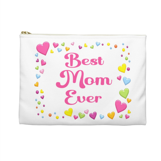 Mom Makeup Bag, Gift For Mother's Day, Best Mama Ever, Pencil Case, Canvas Zipper Pouch, Storage Organization, Colorful Unique, 90S Hearts