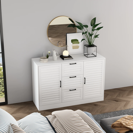 Home Collection White 2-Door 3-Drawer Storage Buffet Sideboard Table