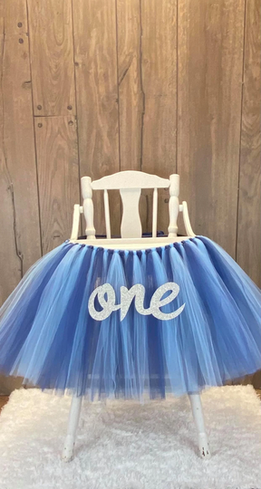 Blue High Chair Tutu, Royal & Light Highchair Skirt, Girls First Birthday, Banner, Smash Cake Party