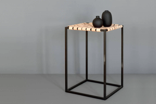 Leather Top Steel Side Table - 4 Colors/Lade Scandinavian Style Powder Coated Frame And
