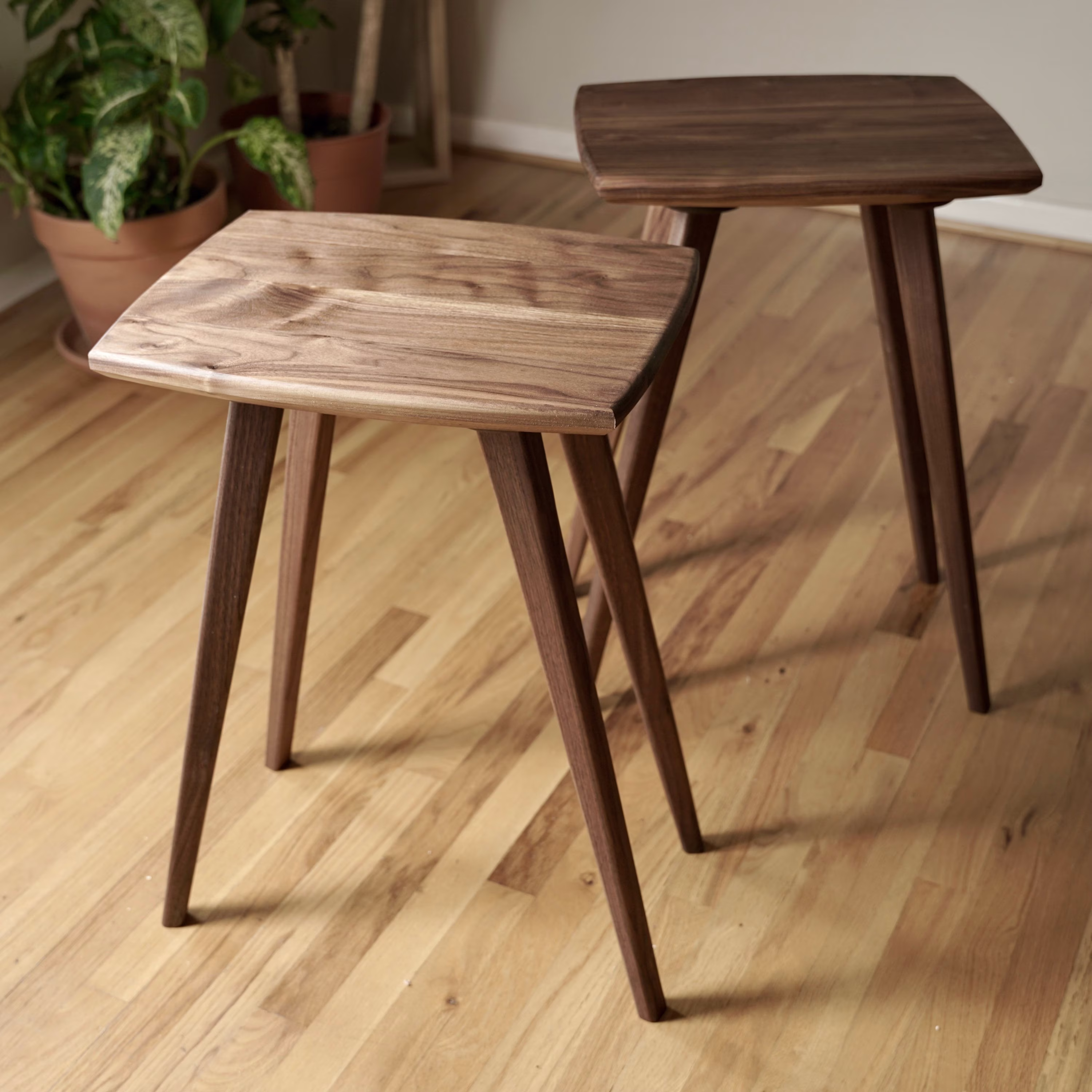 Modern End Table, Scandinavian Walnut, Cherry, Maple