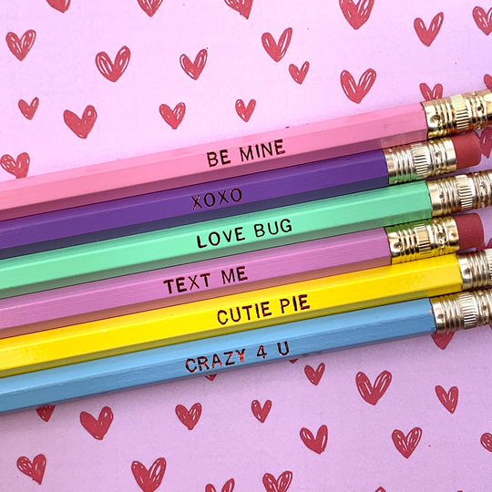 Conversation Hearts Pencils Set Of 6 | Quotes Gift Stationery Desk Valentine's Day Galentine Kids Valentine Be Mine Cute Pastel