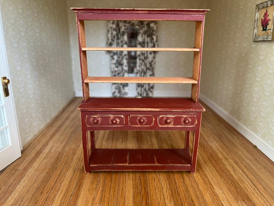 Dollhouse Miniatures ~ Red Wooden Sideboard W Shelves Bearly Big Enough Bbe 2000