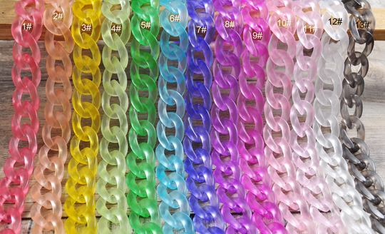 13 Colors, 15.7"/19.7"/27.5" Colorful Acrylic Curb Chain Links, Flat Twist Plastic Chain, Glasses Sunglass Open Links