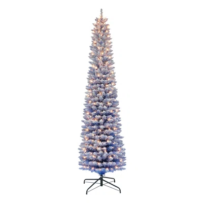 7'5" H Slender Blue Fir Flocked/Frosted Christmas Tree with 300 Lights