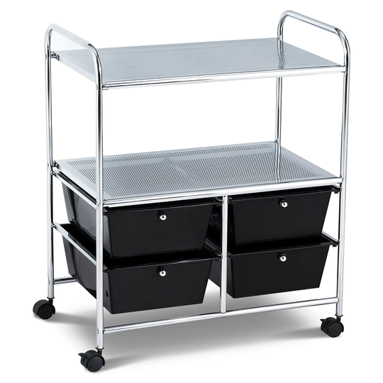 Rolling Storage Cart Metal Rack Shelf with 4 Drawers 2 Shelves