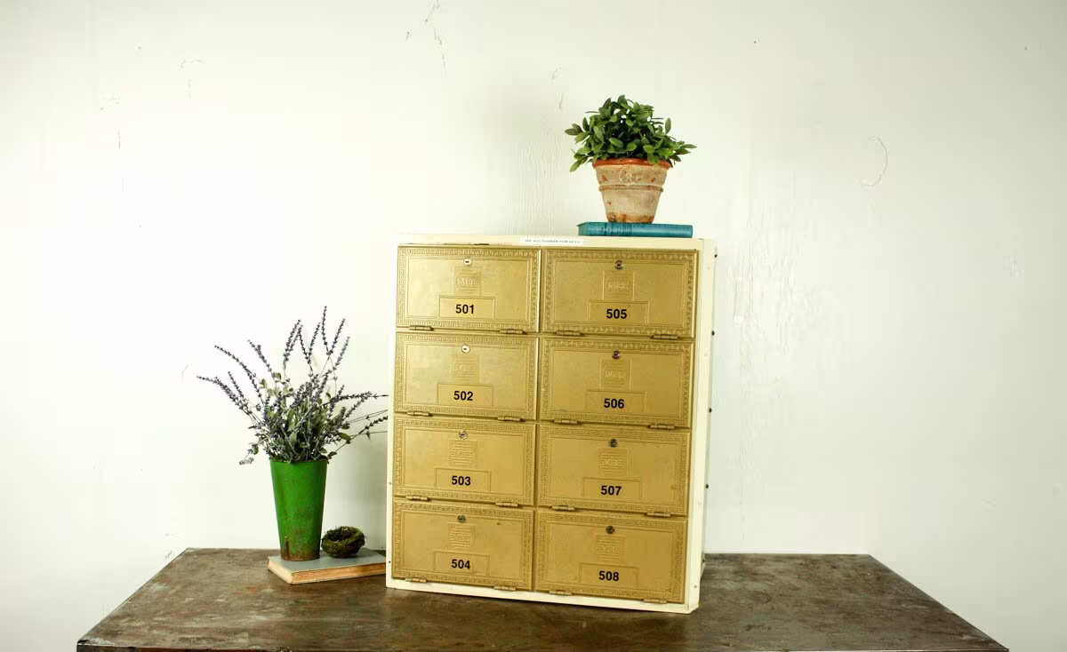 Vintage Post Office Cubby Cabinet, Industrial Cabinet Side Table, Box Storage, Small Locker 2056