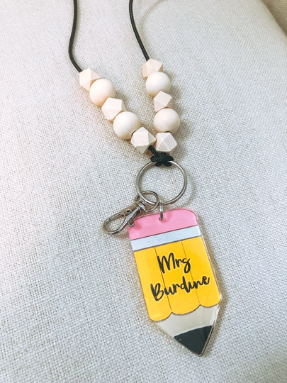 Personalized Teacher Keychain - Lanyard Pencil Badge Holder Beaded
