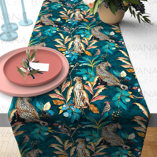 Cheetah & Leopard Print Table Cloth - Traditional African Safari Animals Dining Decor Runner in Various Sizes