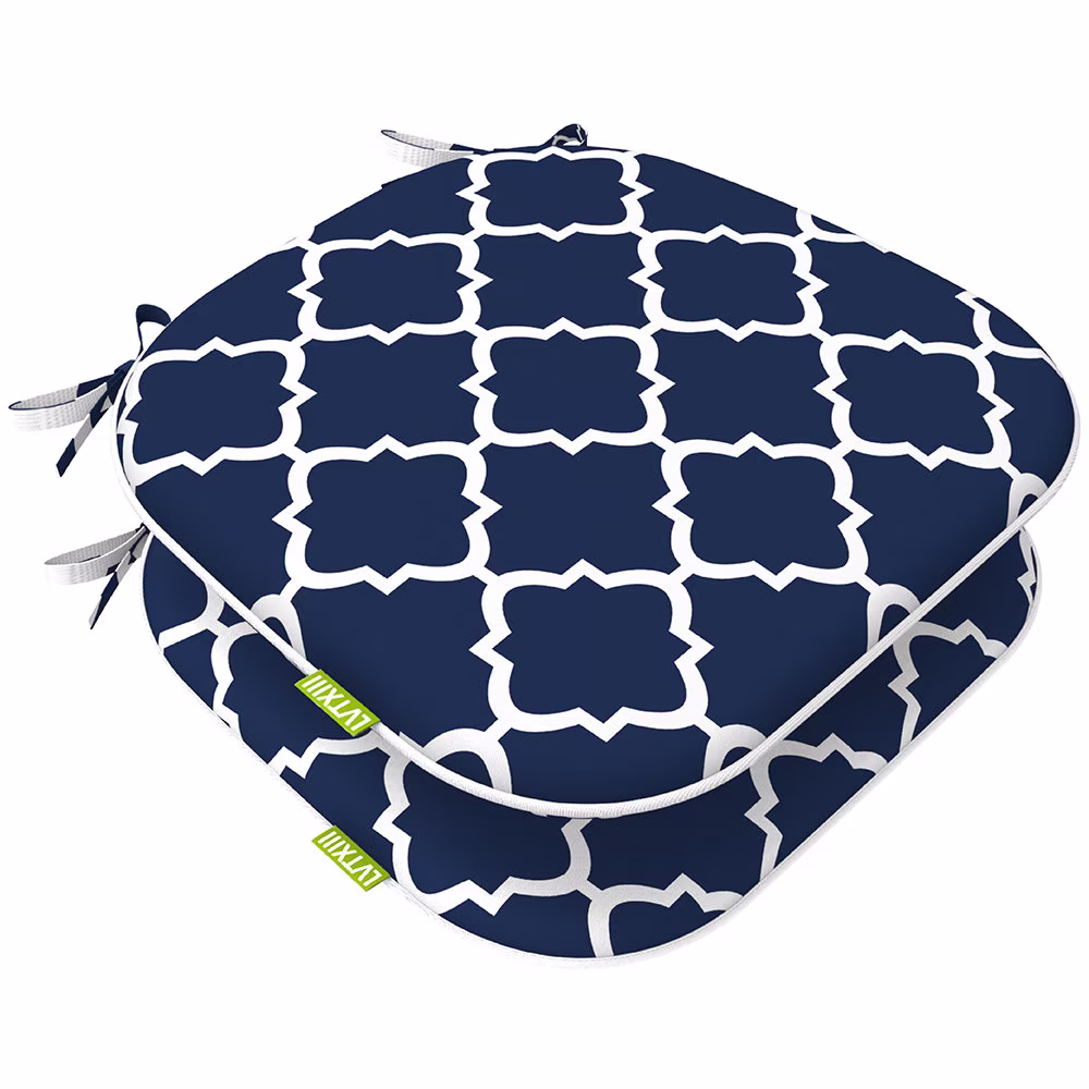 Indoor/Outdoor Chair Cushions Seat Cushion With Ties, Patio Pads 16" X 17"For Furniture Garden Home Kitchen Decoration Geomentry Navy